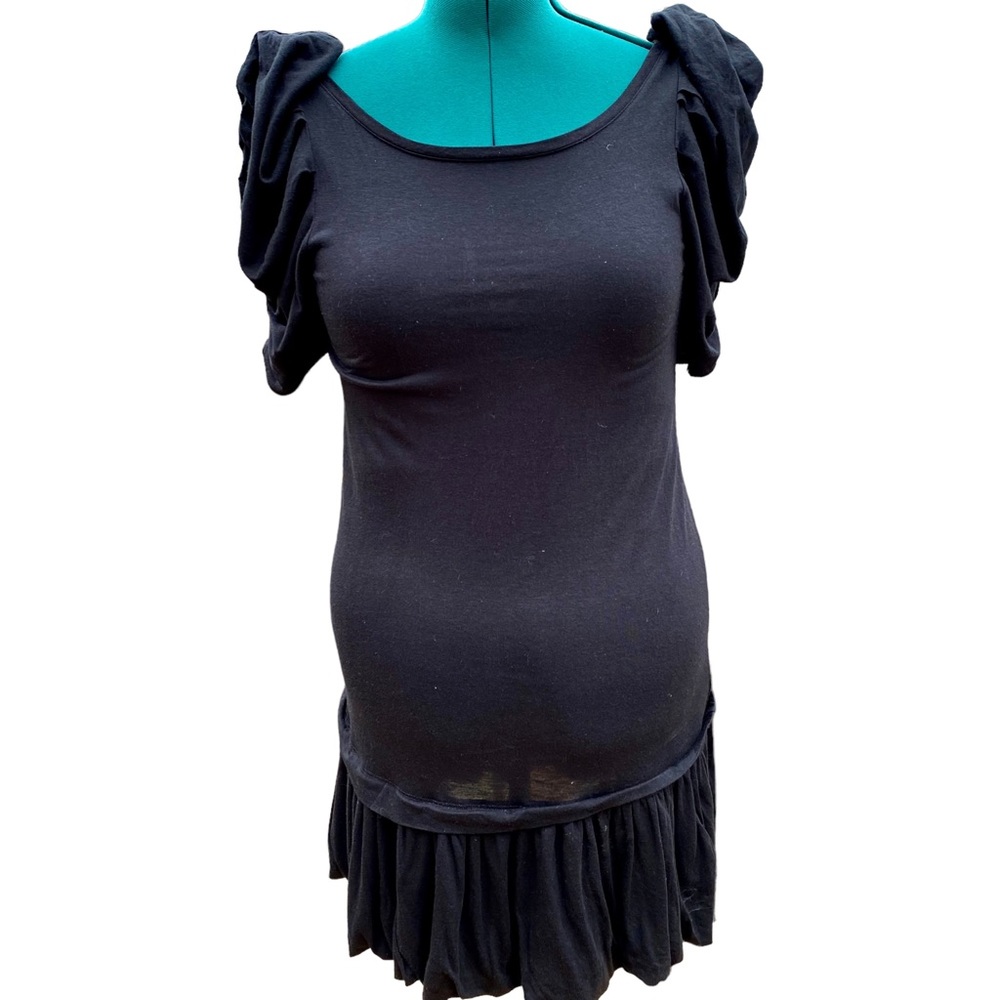 JUICY COUTURE Black Silk Blend Jersey Statement Sleeve Tunic Dress. Size Large.